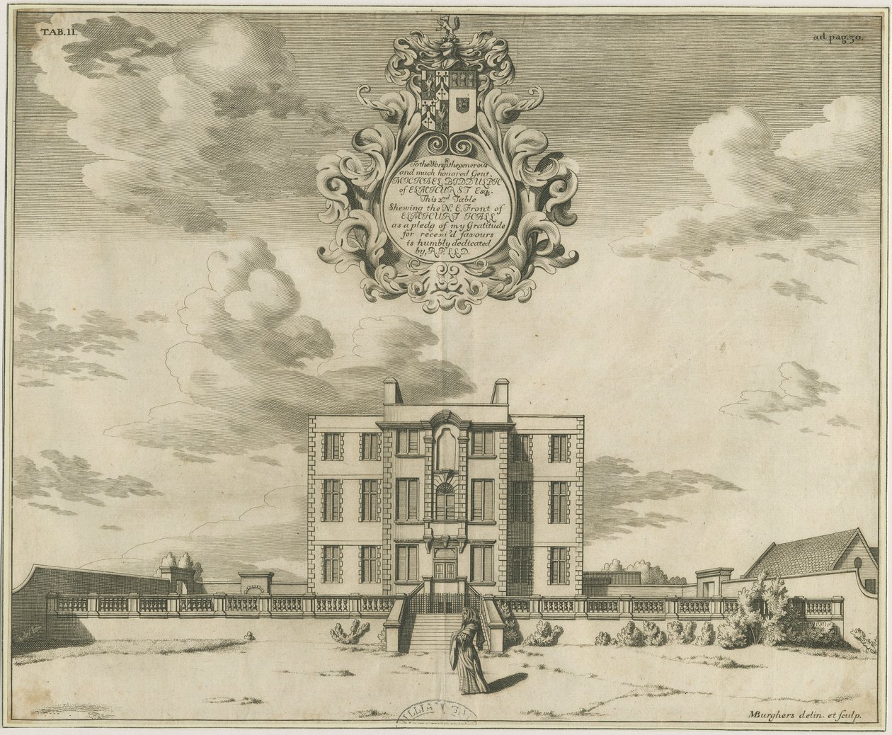 Elmhurst Hall: Kupferstich, undatiert [1653-1686] von Michael Burghers