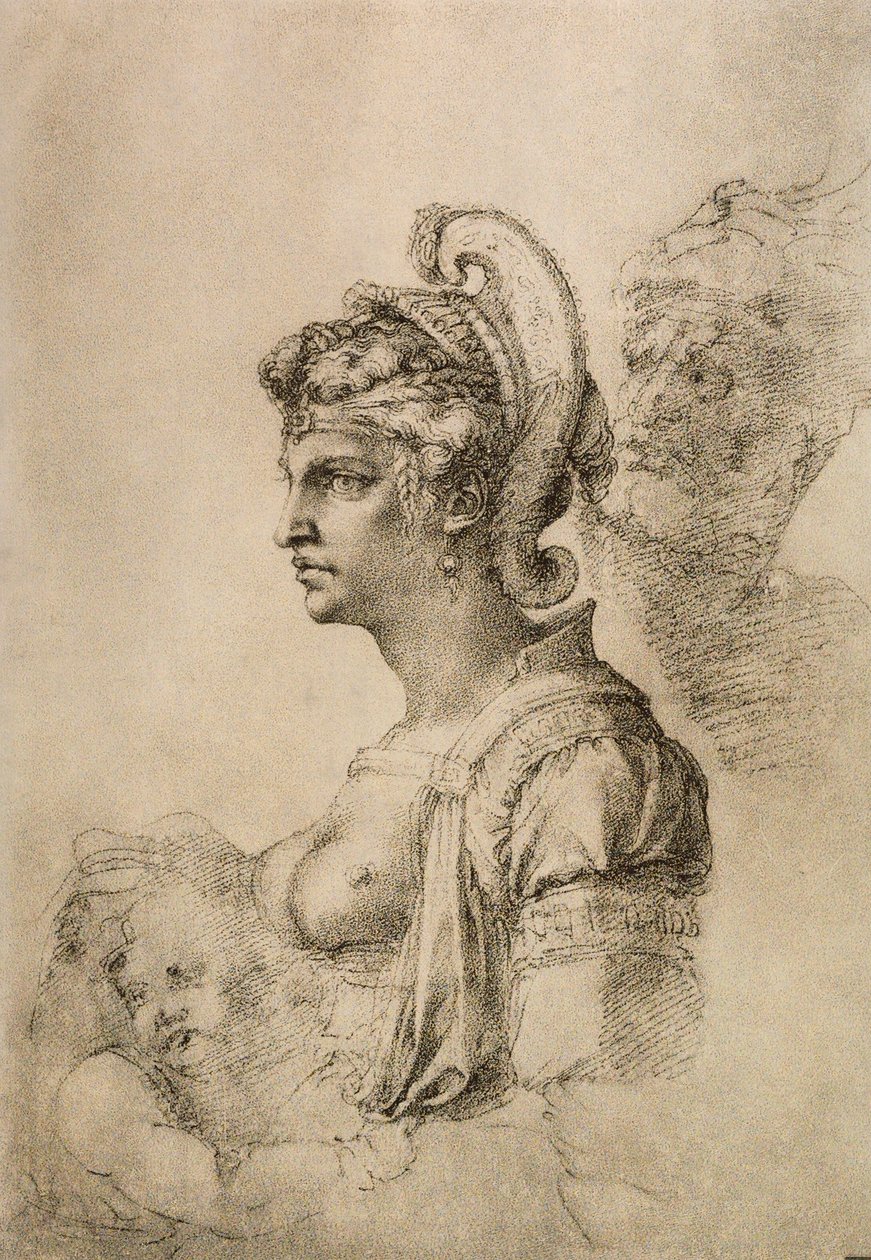 Kleopatra, Zeichnung von Michelangelo. Gabinetto dei Disegni e delle Stampe, Galleria degli Uffizi, Florenz von Michelangelo Buonarroti