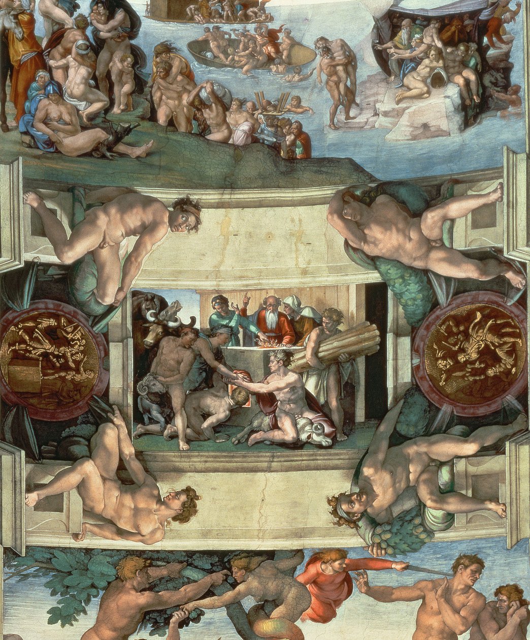 Sixtinische Kapelle Decke (1508-12): Das Opfer Noahs, 1508-10 (nach der Restaurierung) von Michelangelo Buonarroti