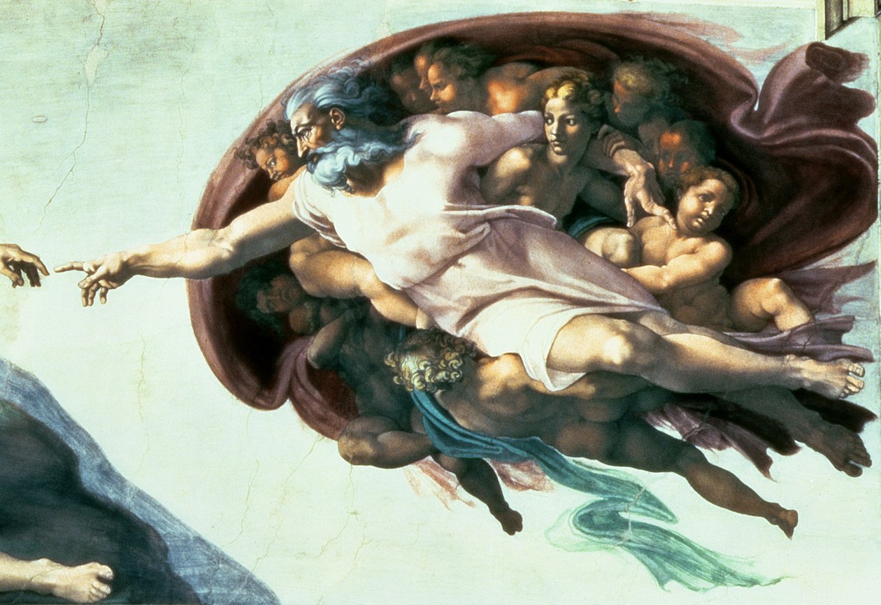 Sixtinische Kapelle: Erschaffung Adams, 1510 (nach der Restaurierung) (Detail) von Michelangelo Buonarroti