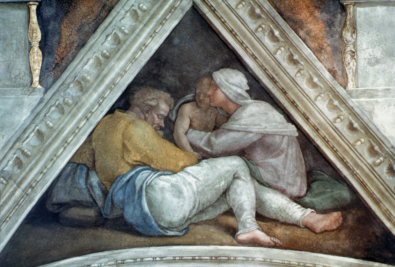 Sixtinische Kapelle Decke: Die Vorfahren Christi (vor der Restaurierung) von Michelangelo Buonarroti