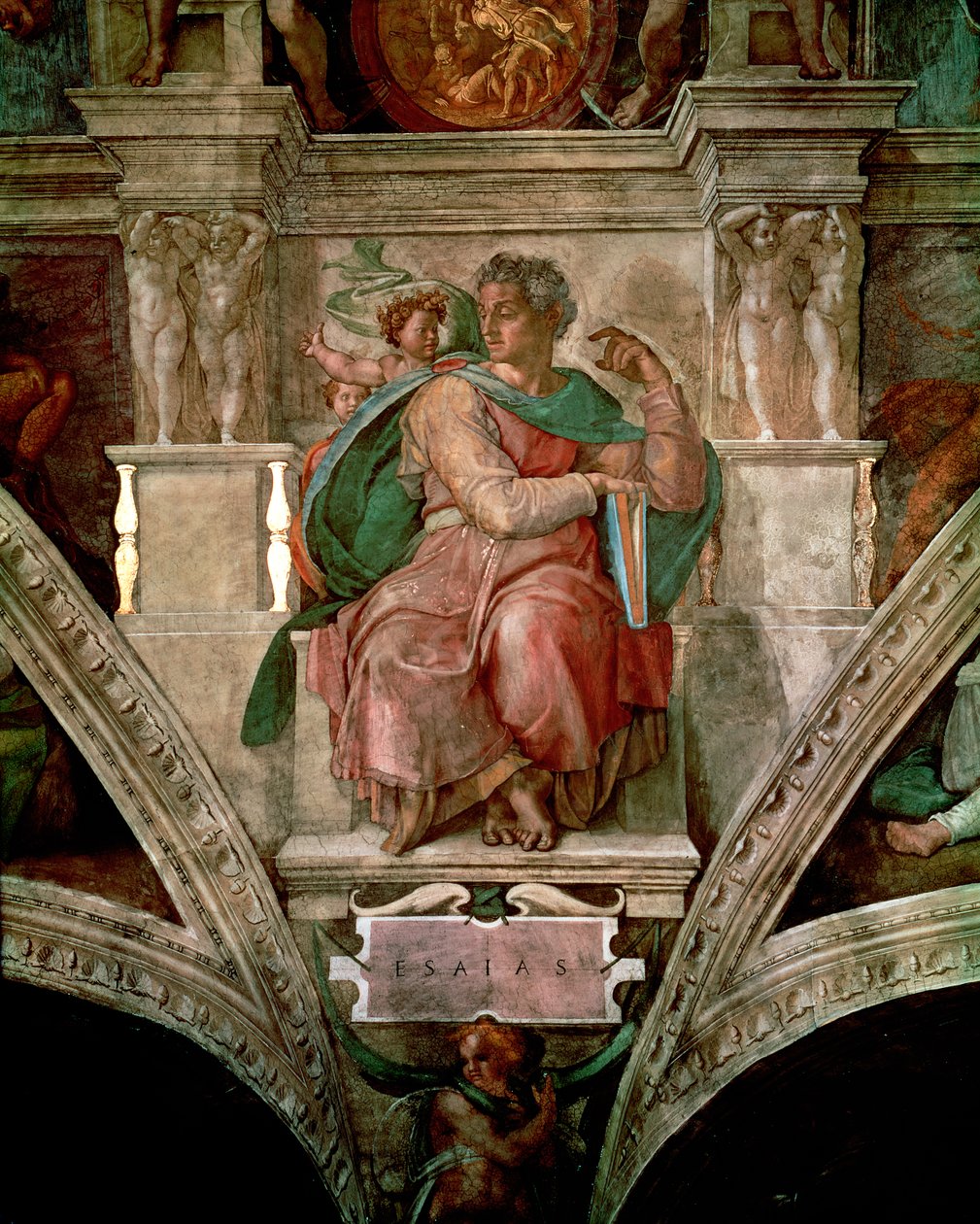 Sixtinische Kapelle Decke: Der Prophet Jesaja (vor der Restaurierung) von Michelangelo Buonarroti