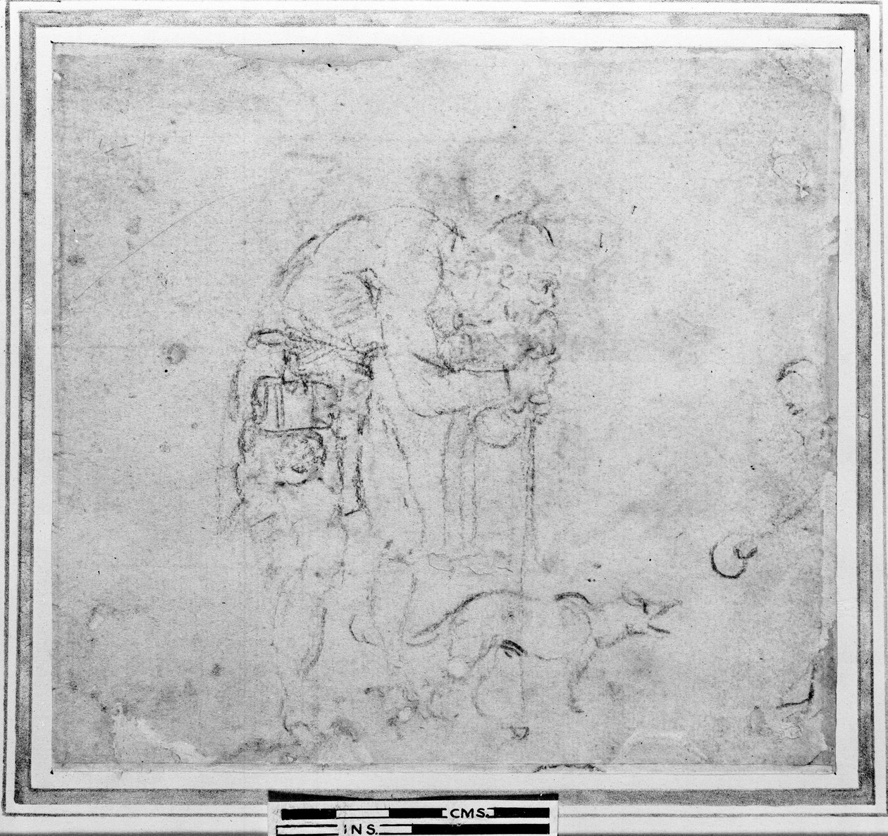 Skizze mit einer Figur und einem Hund von Michelangelo Buonarroti
