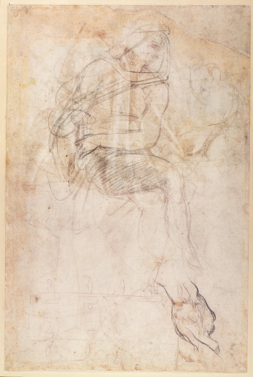 Studie für die Ignudi über der persischen Sibylle in der Sixtinischen Kapelle, 1508-12 (verso) von Michelangelo Buonarroti