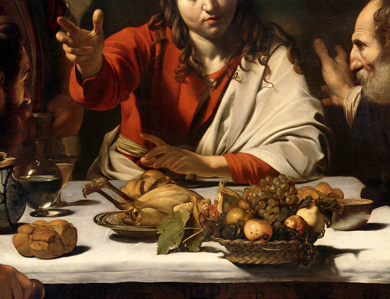 Das Abendmahl in Emmaus, 1601 (Detail) von Michelangelo Merisi Caravaggio