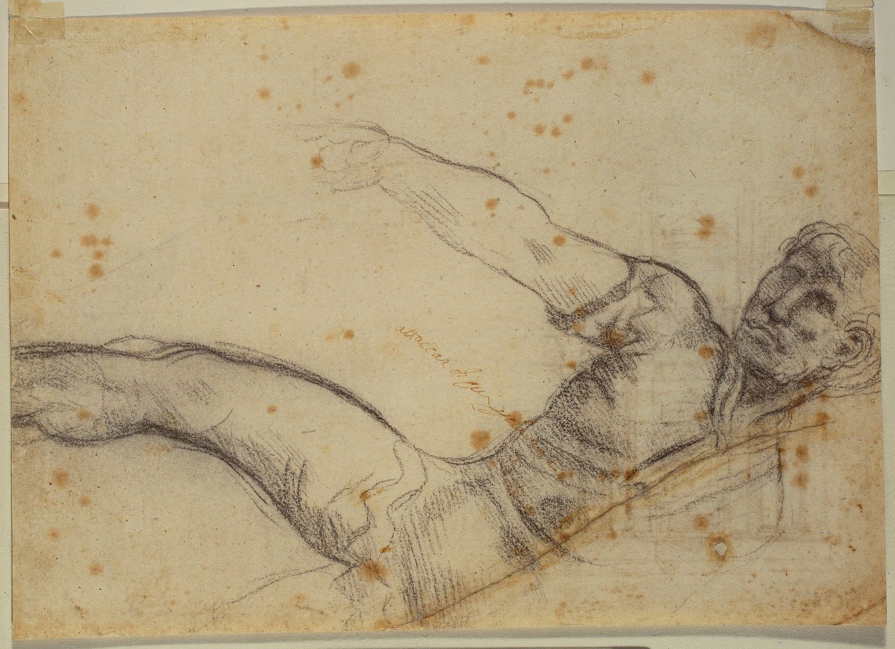 Studie einer nicht-autographischen Figur und Inschrift von Michelangelo Buonarroti