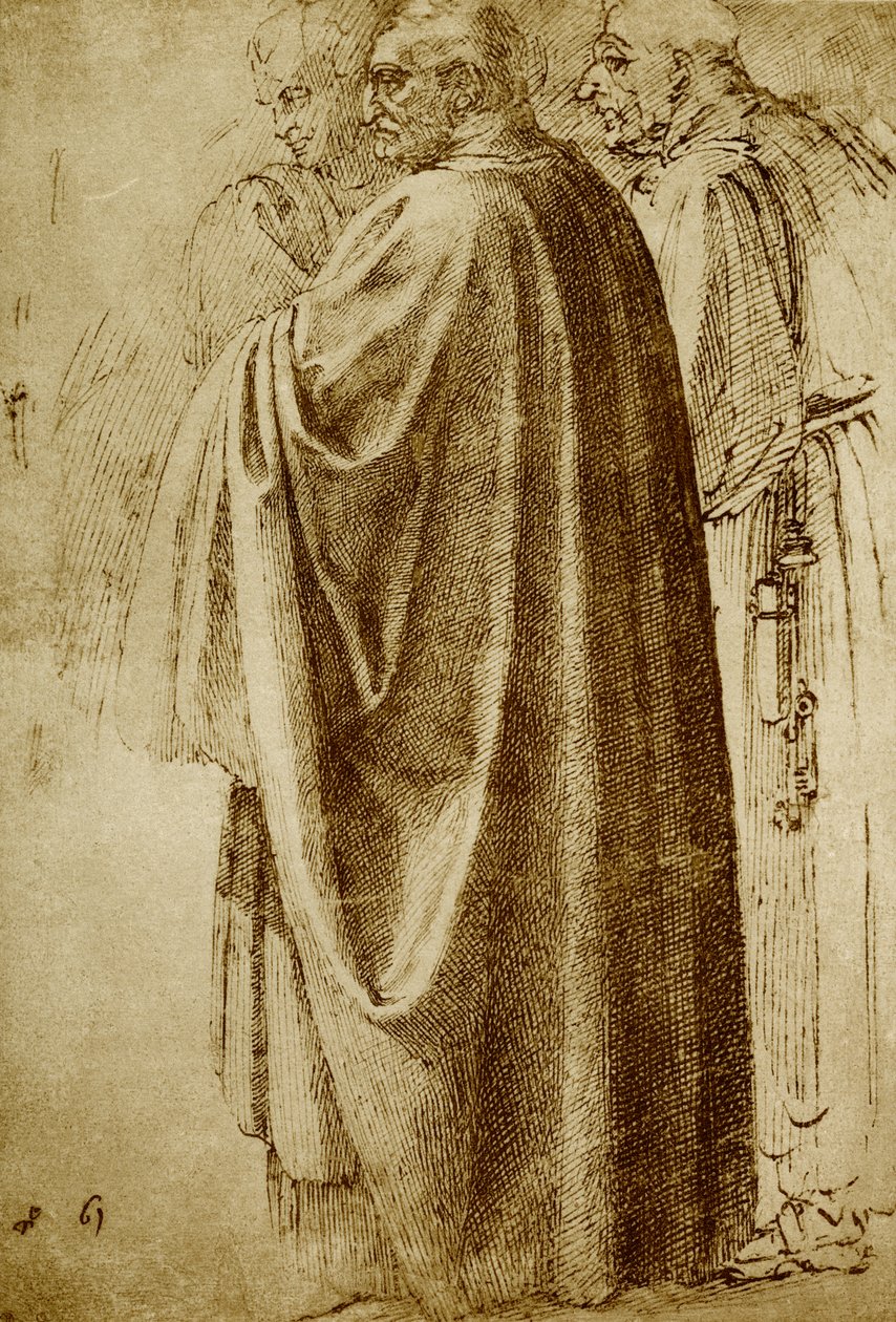 Drei Männer in langen Gewändern von Michelangelo Buonarroti