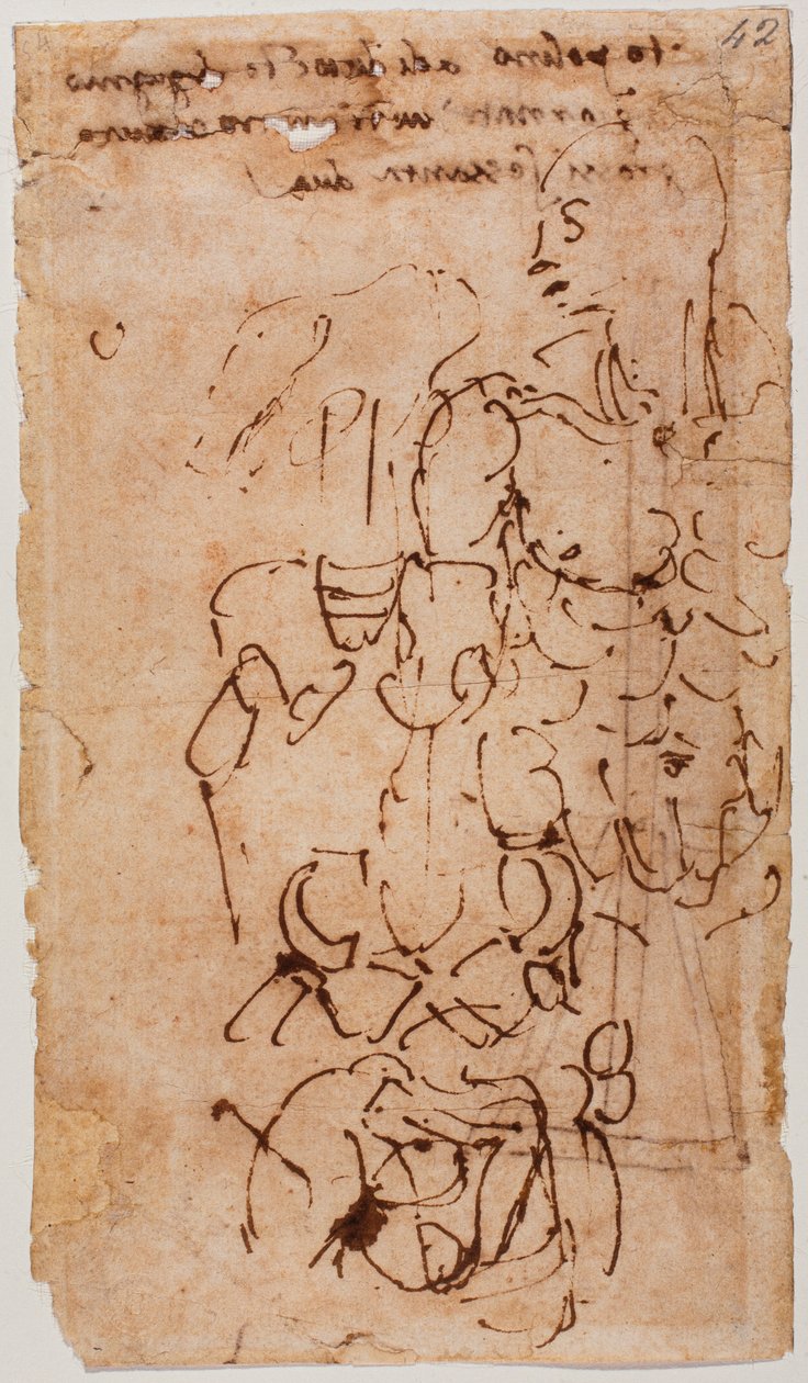 Unidentifizierte Skizze und handschriftliche Inschrift von Michelangelo Buonarroti
