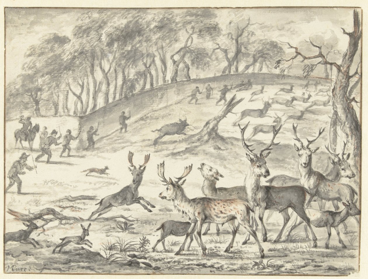 Treibjagd auf Hirsche von Michiel Carree