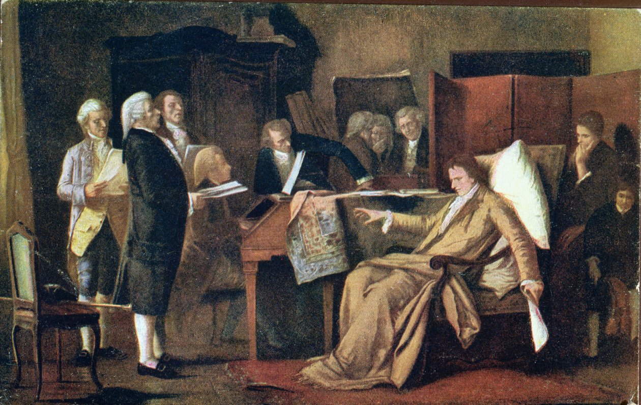 Mozart dirigiert sein Requiem auf seinem Sterbebett von Mihály Munkácsy