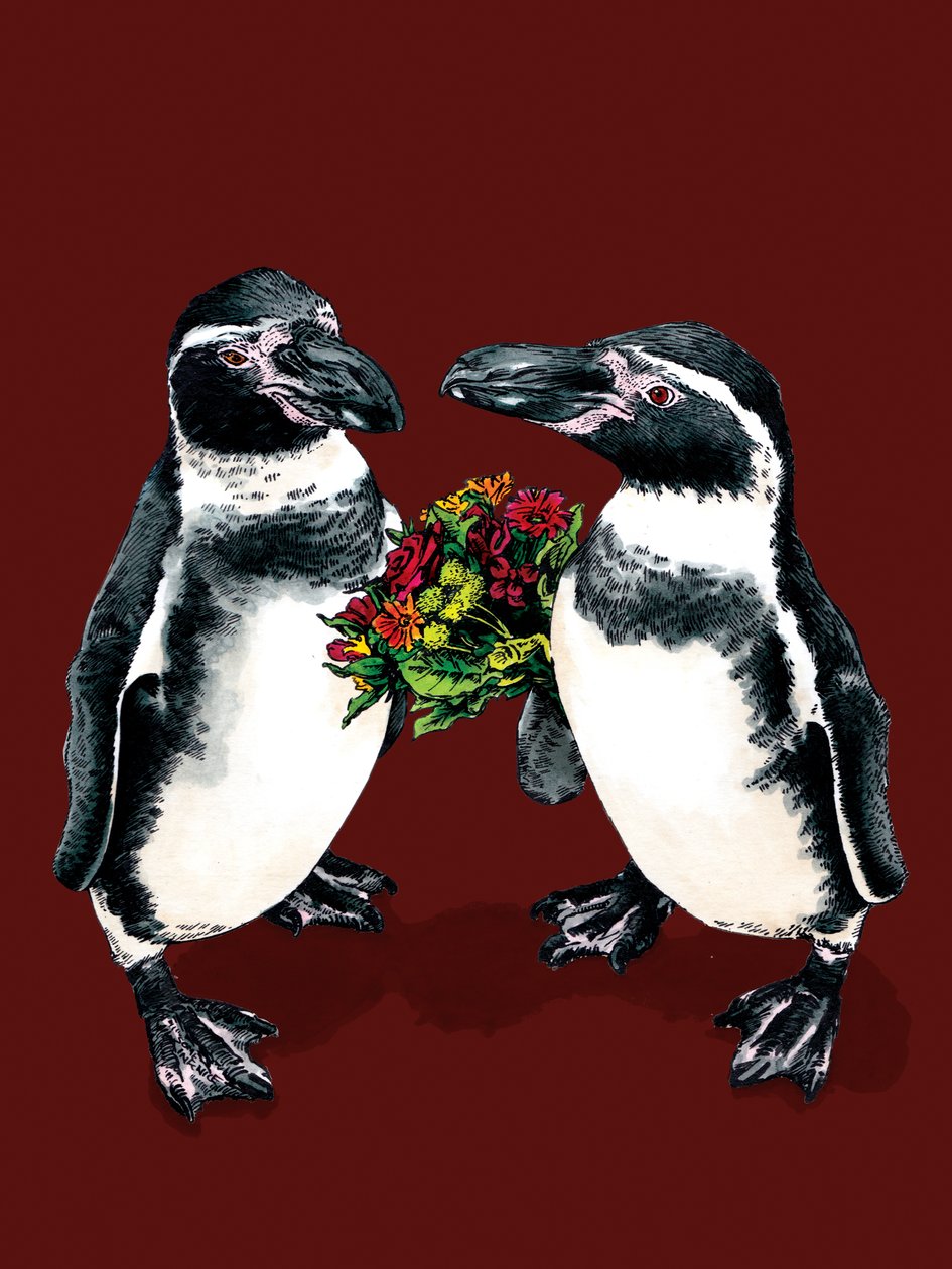Jubiläumspinguine auf Rotoxid, 2020 von Mike Davis