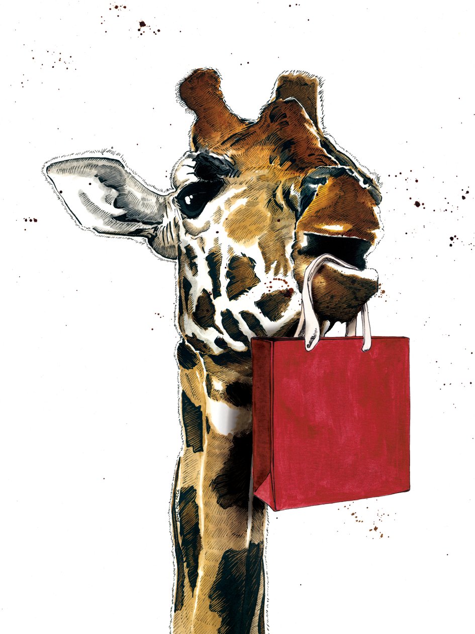 Geburtstags-Giraffe auf Weiß, 2020 von Mike Davis