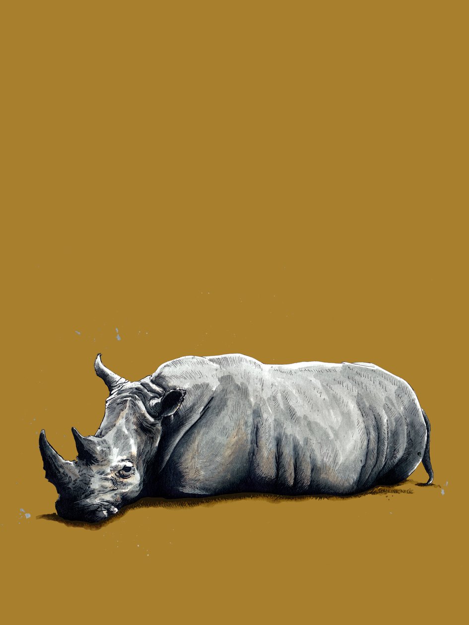 Das Nashorn auf Goldgelb, 2020 von Mike Davis