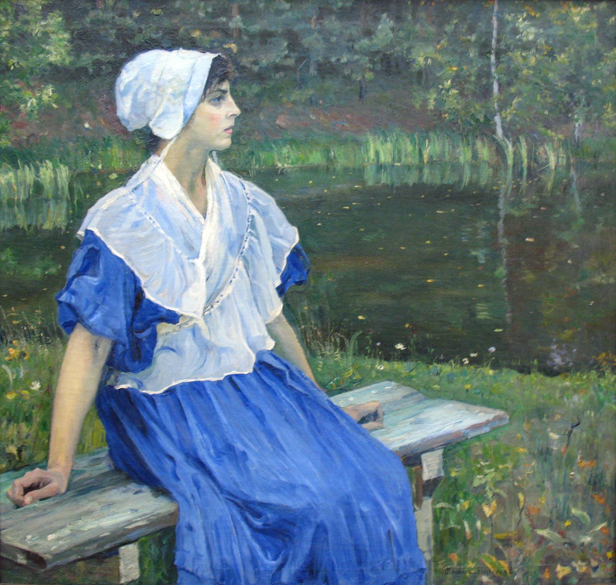 Mädchen am Teich (Porträt von N.M. Nesterova, 1923) von Mikhail Vasilievich Nesterov