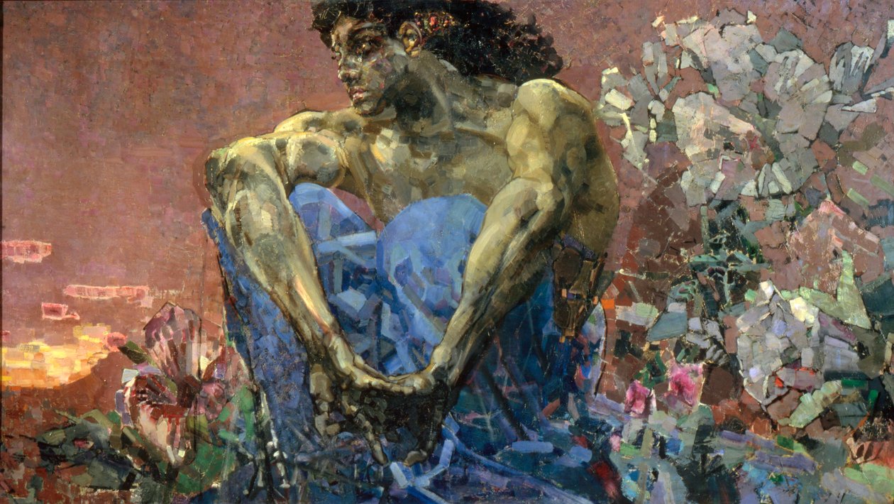 Dämon im Garten sitzend, 1890 von Mikhail Aleksandrovich Vrubel