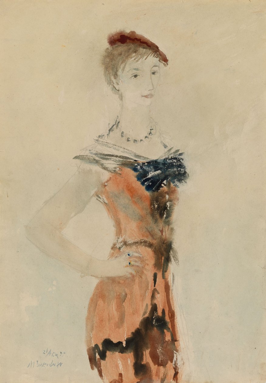 Dame mit rotem Barett, 1935 von Mikhail Xenofontovich Sokolov