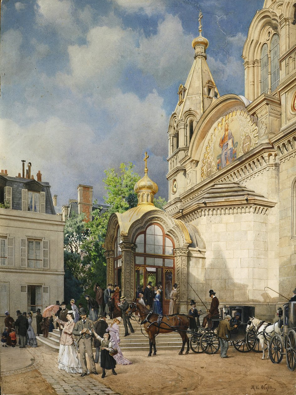 Verlassen einer Kirche, 1870er-1880er Jahre von Mikhail Yakovlevich Villie