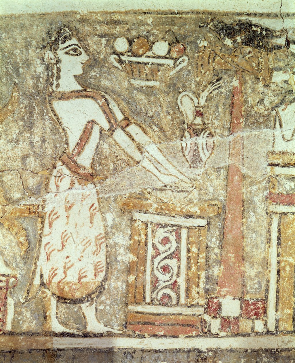 Priesterin an einem Altar, Detail von einem Sarkophag aus einem Grab in Ayia Triada, Kreta, Spätminoische Periode, um 1390 v. Chr. von Minoan