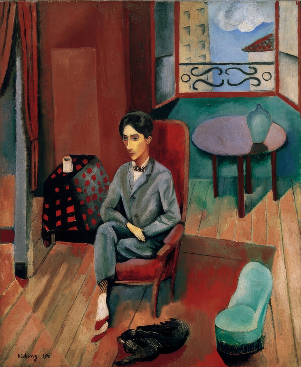 Jean Cocteau sitzt in seinem Atelier von Moise Kisling