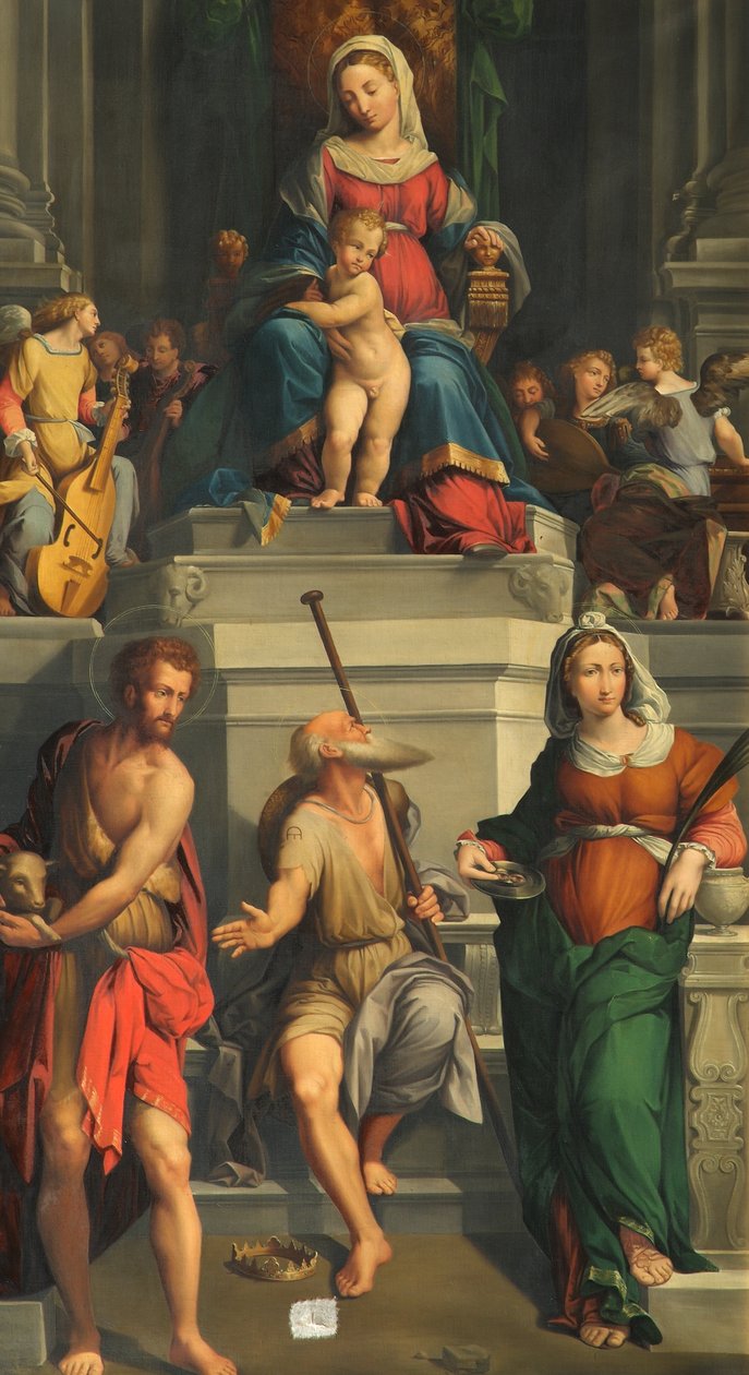 Thronende Madonna mit Heiligen von Monogrammist E. D.