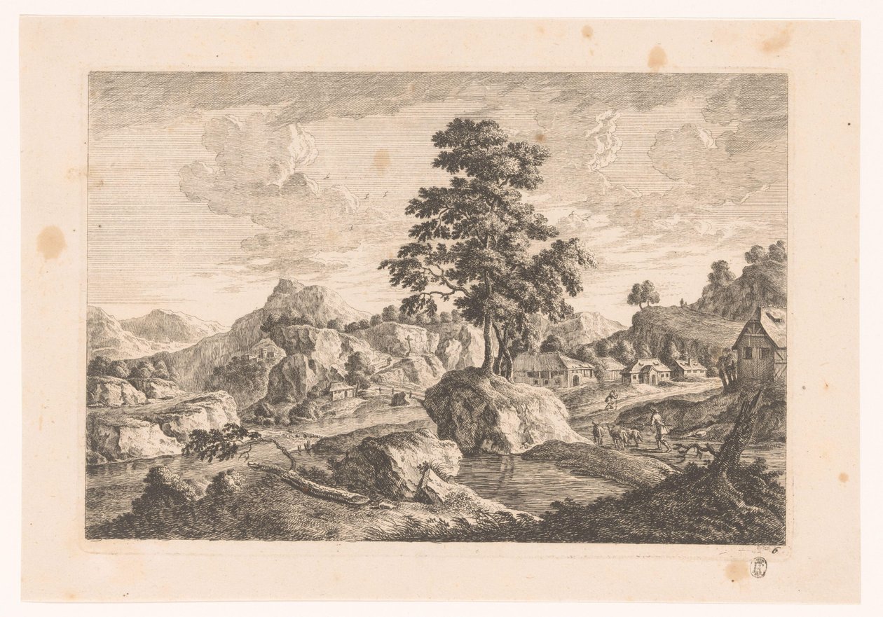 Bergige Landschaft mit Häusern von Monogrammist MEG