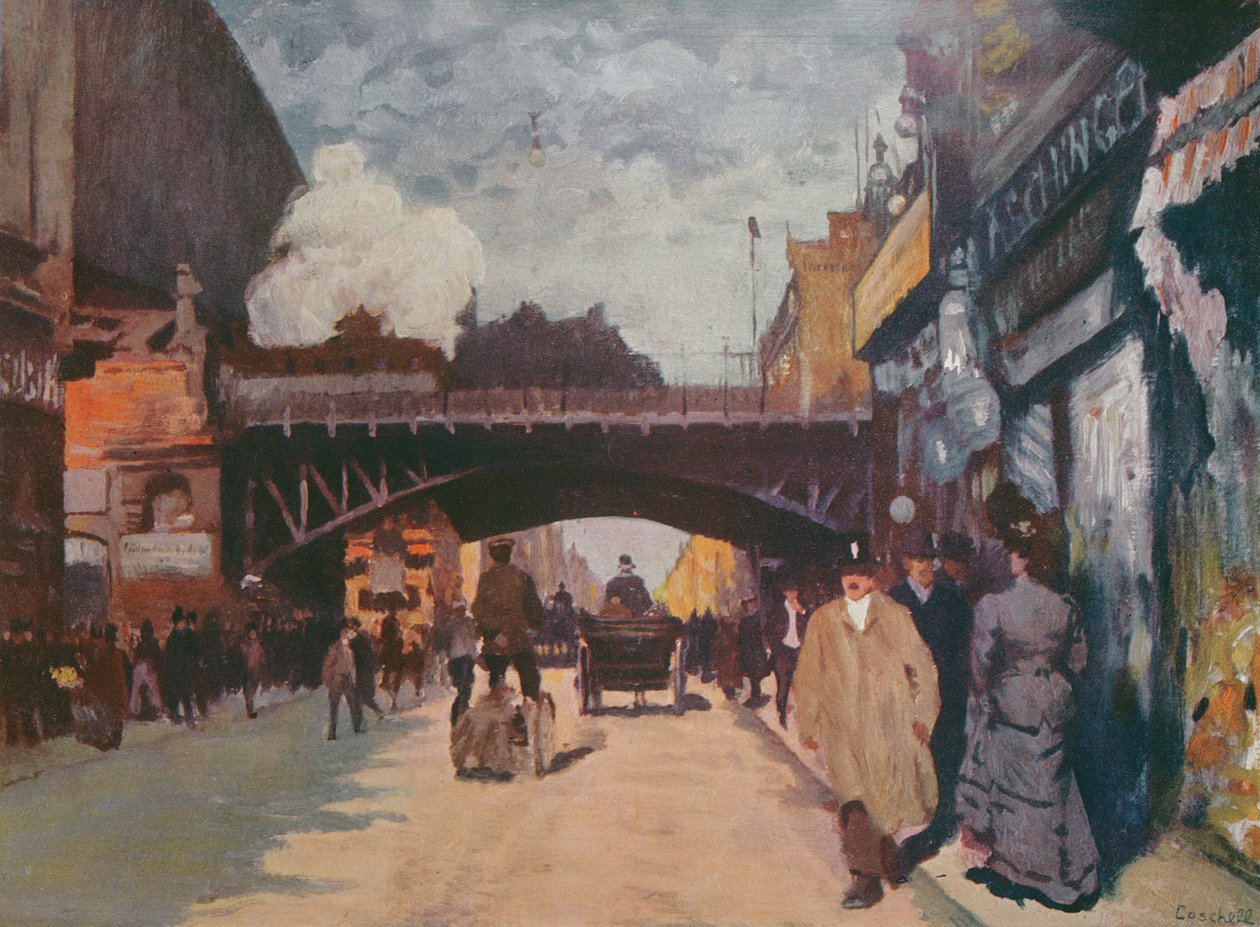 Straße in Berlin: Friedrichstraße an der Ecke Georgenstraße, ca. 1900 von Moritz Coschell