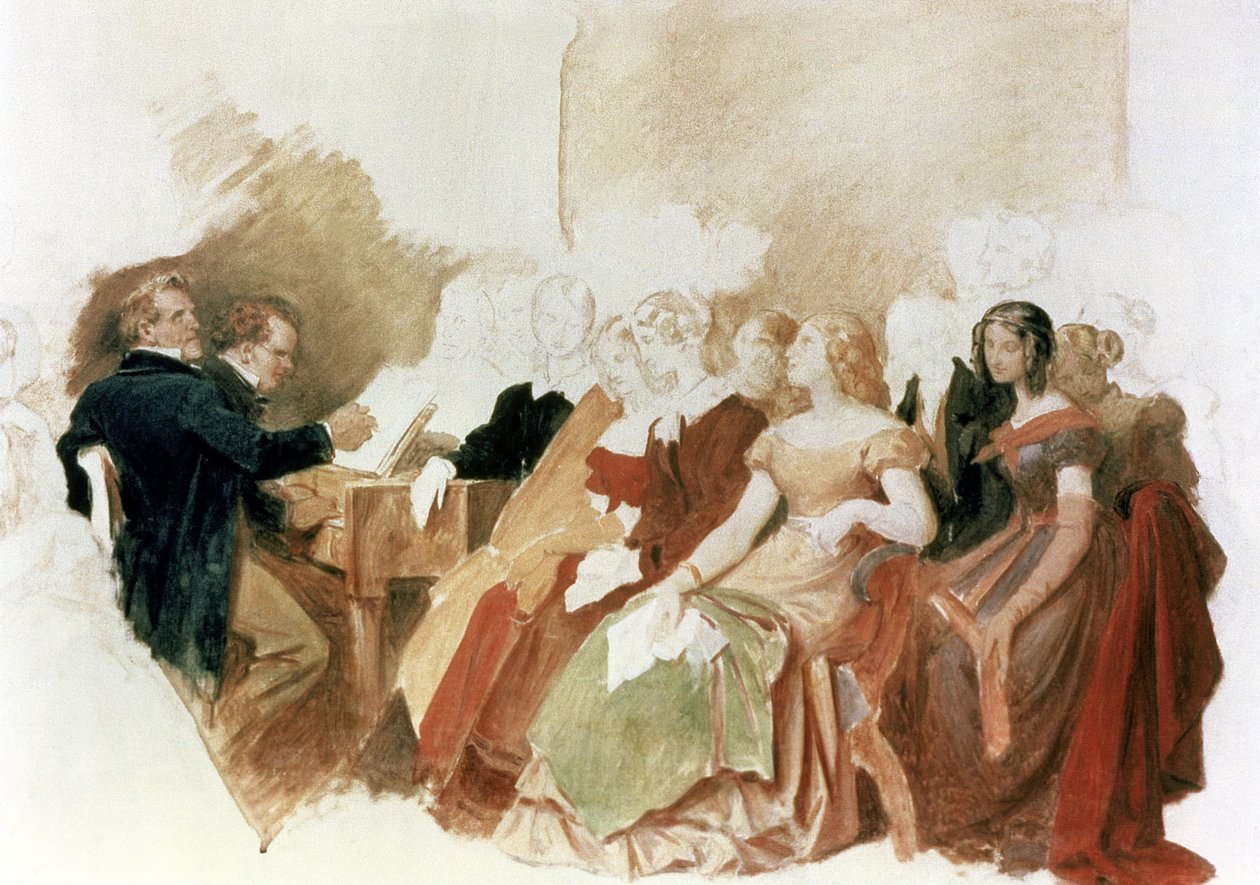 Studie für einen Abend bei Baron von Spaun: Schubert am Klavier unter seinen Freunden, einschließlich des Opernbaritons Johann Vogl (1768-1840) von Moritz Ludwig von Schwind