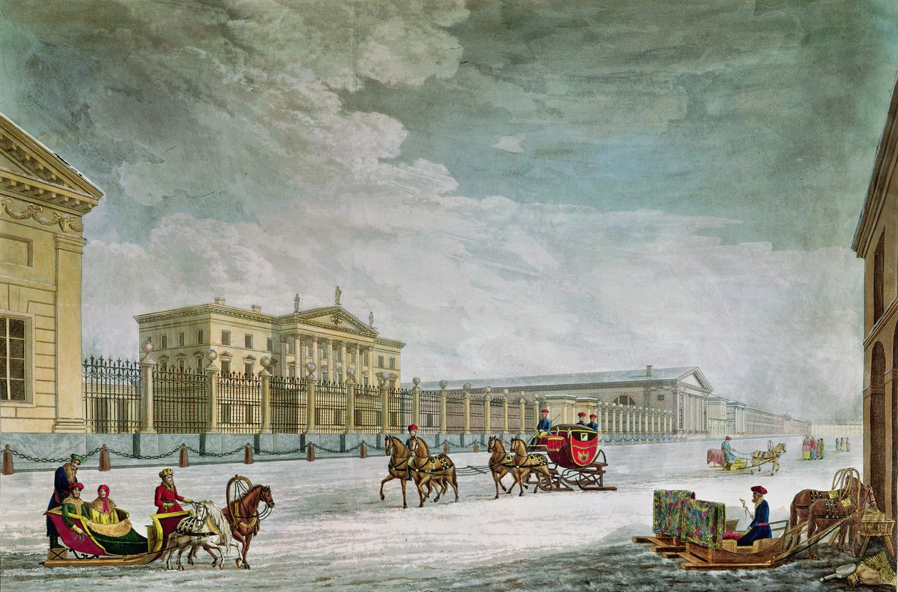 Ansicht der Kaiserlichen Bank und der Geschäfte in St. Petersburg von Mornay