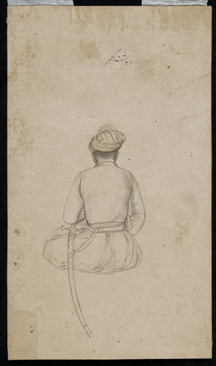 Ein sitzender Höfling, abgelöstes Albumfolio, Mitte des 17. Jahrhunderts von Mughal School