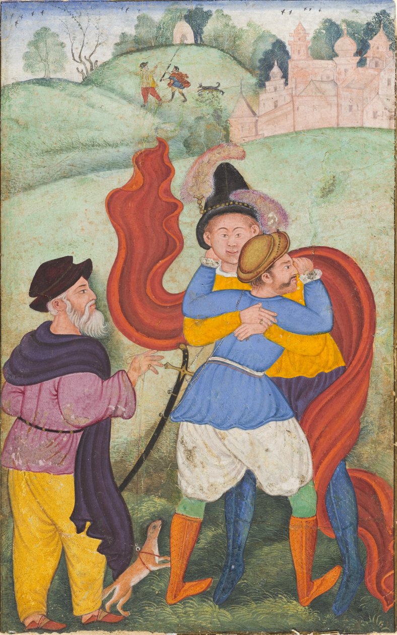 Europäer umarmen sich, ca. 1590 von Mughal School