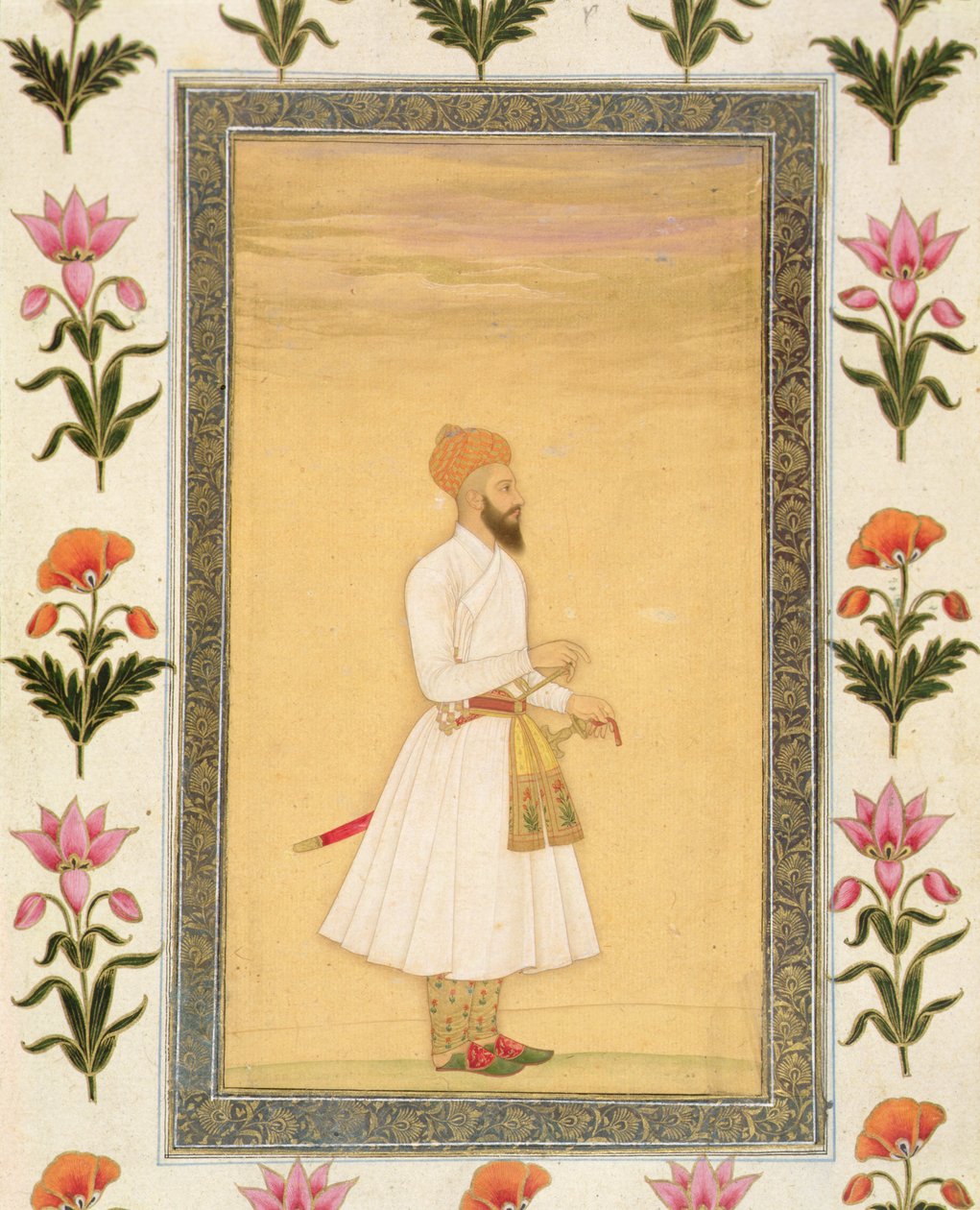 Stehende Figur eines Adligen, aus dem Small Clive Album von Mughal School