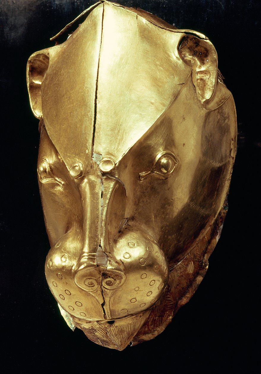 Löwenkopfrhyton, aus Grab IV, Grabkreis A, Mykene (Gold) von Mycenaean