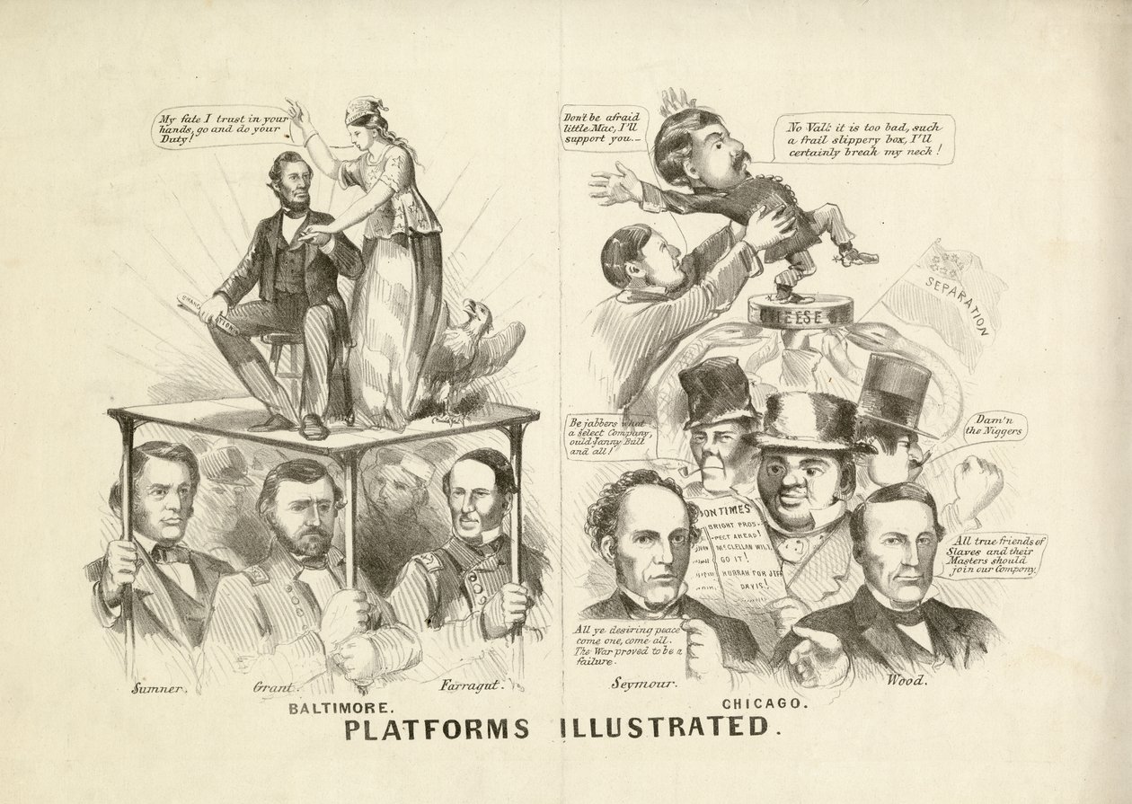 Plattformen illustriert, 1864 von N. and Ives, J.M. Currier