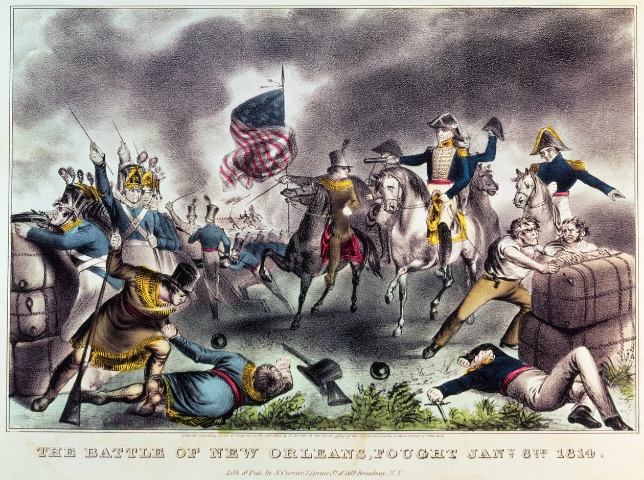 Die Schlacht von New Orleans, 8. Januar 1814 von N. and Ives, J.M. Currier