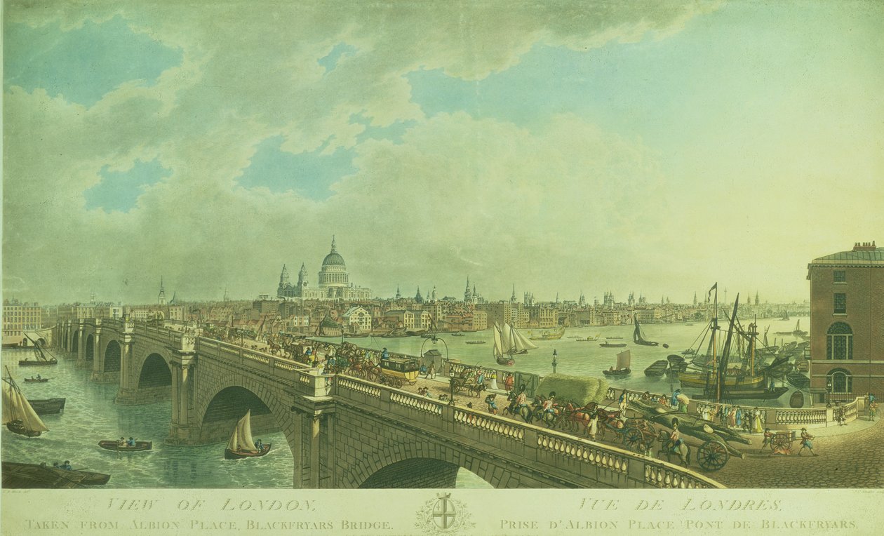 Ansicht von London von Albion Place, Blackfriars Bridge, graviert von Joseph Constantine Stadler, veröffentlicht 1802 von N.R. Black