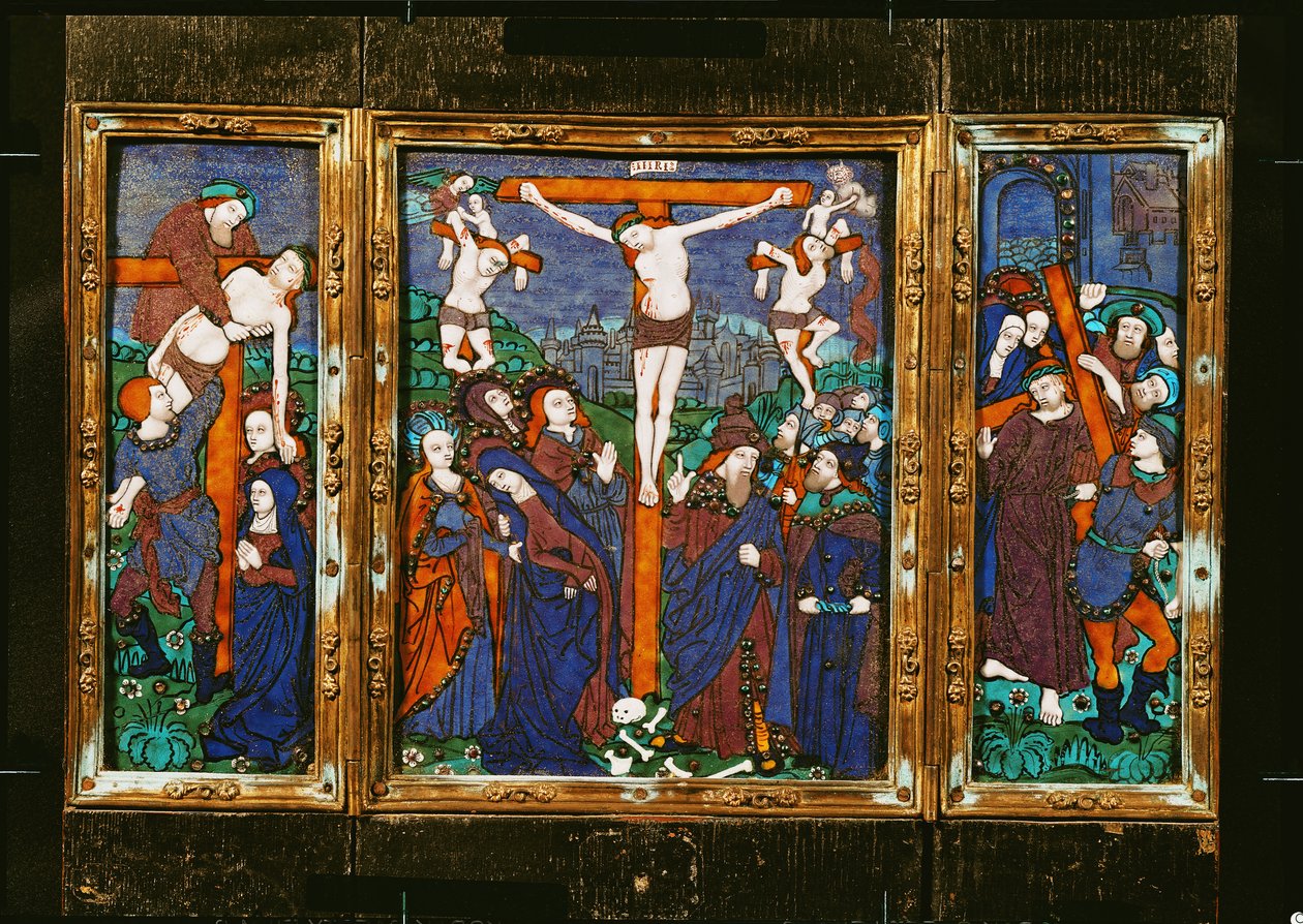 Triptychon, das die Kreuzigung darstellt, Limousin (Email) von Nardon Penicaud
