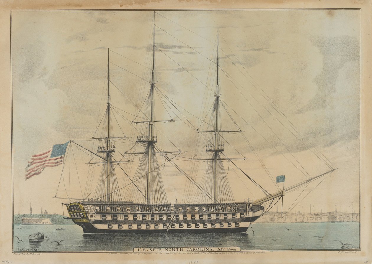 U.S. Schiff North Carolina, 102 Kanonen, 1843 von Nathaniel Currier