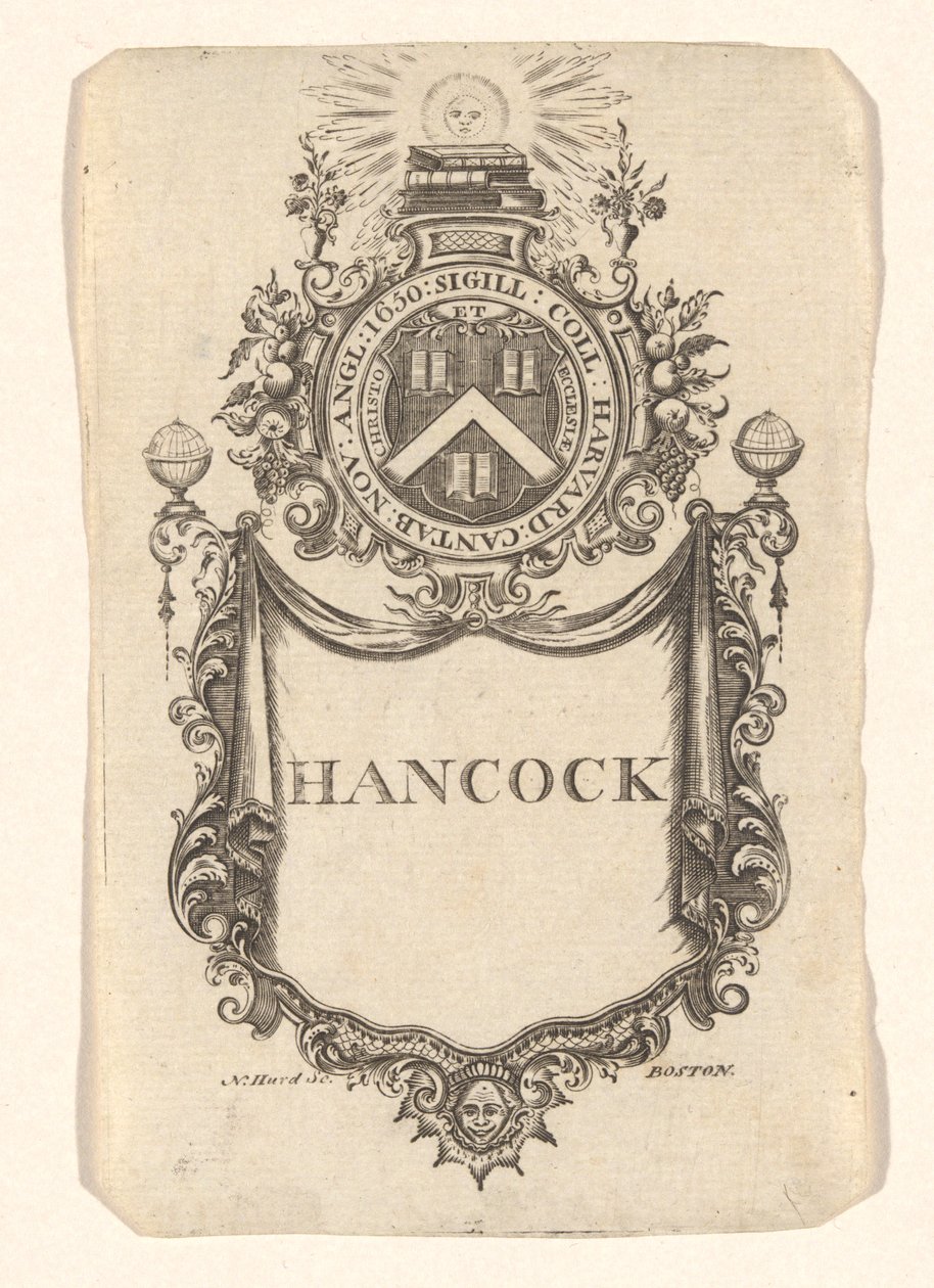 Exlibris des Harvard College (Hancock) von Nathaniel Hurd