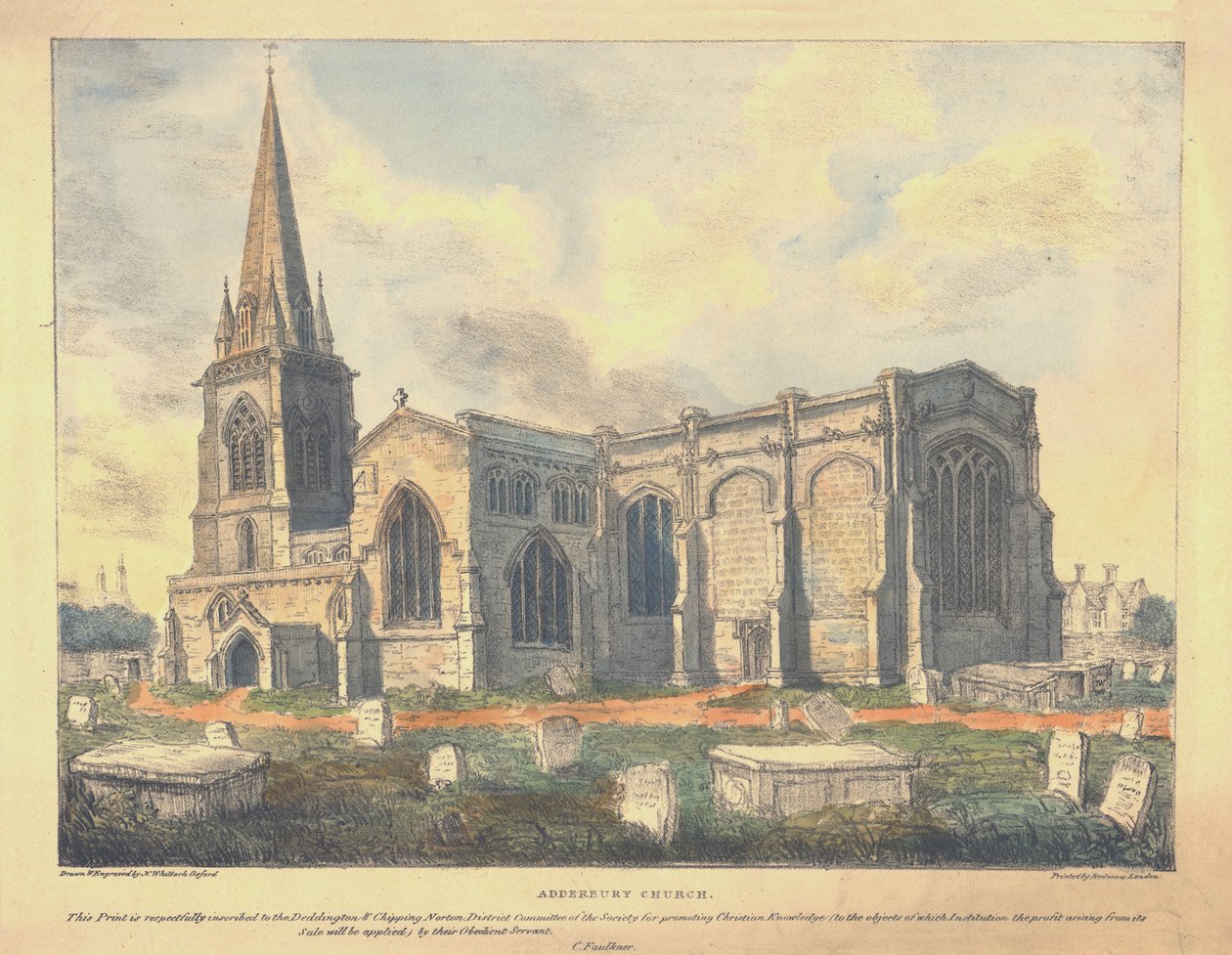 Adderbury Kirche, um 1830 von Nathaniel Whittock