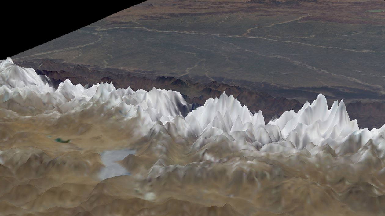 Satellitenansicht des Himalaya, Blick nach Süden vom tibetischen Plateau bis zum Gangesbecken in Indien im Hintergrund. von National Aeronautics and Space Administration National Aeronautics and Space Administration