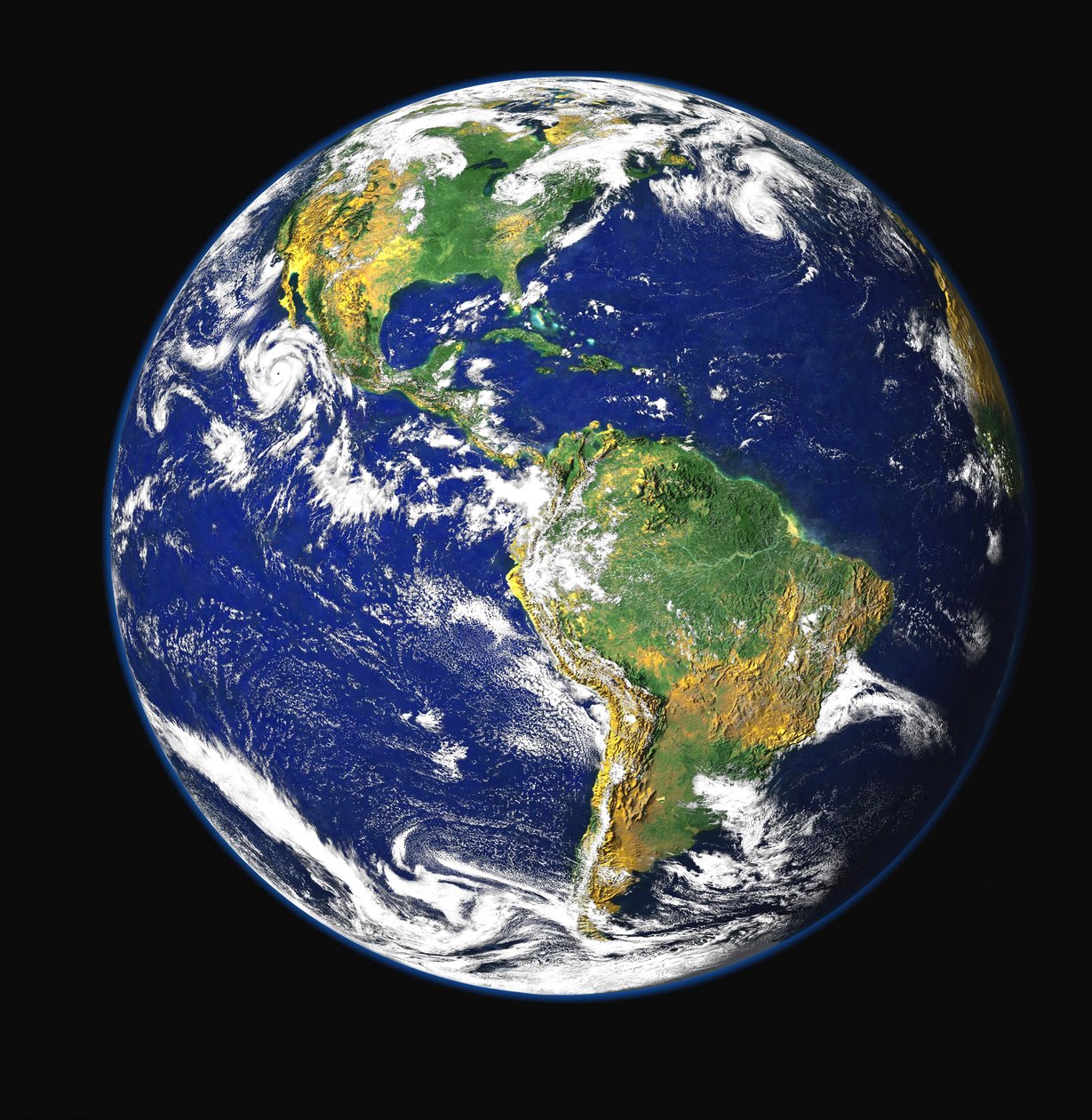 Satellitenansicht von Nord-, Mittel- und Südamerika, zwischen dem Pazifik und dem Atlantik. Wissenschaft Geologie Ozeanographie von National Aeronautics and Space Administration National Aeronautics and Space Administration