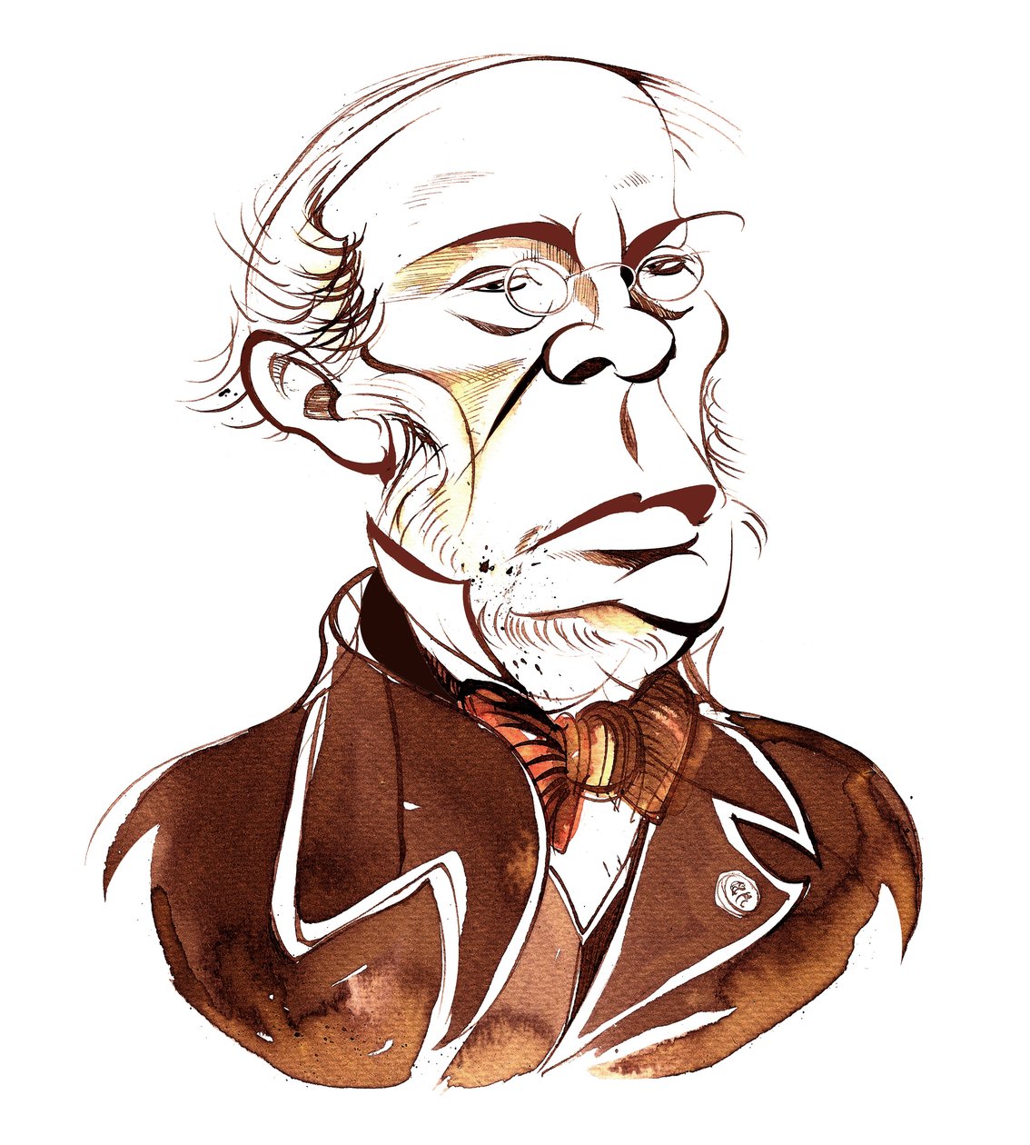 Jacques Fromental Halévy, Sepia-Karikatur von Neale Osborne