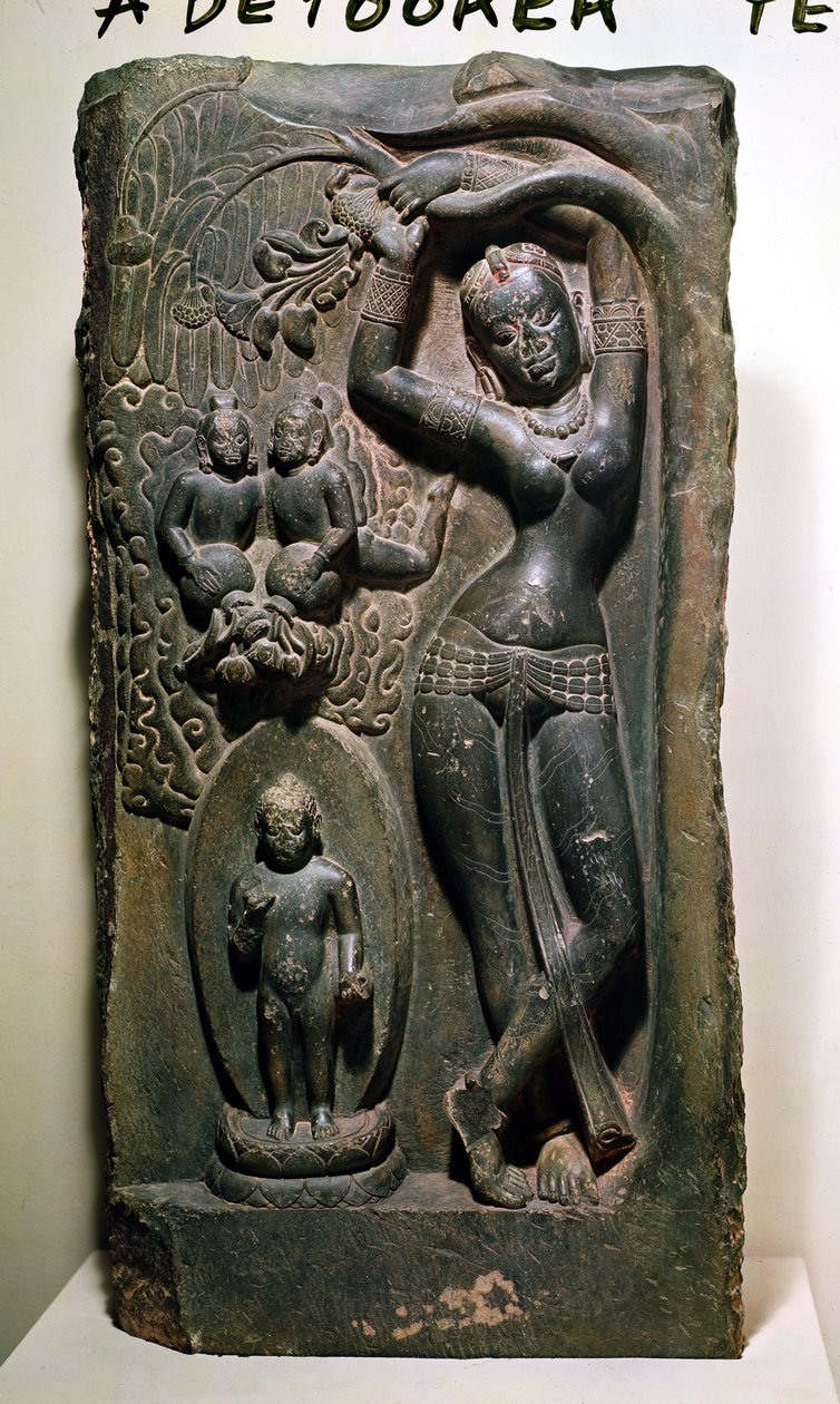 Königin Maya gebärt den zukünftigen Buddha (Kalkstein) von Nepalese School