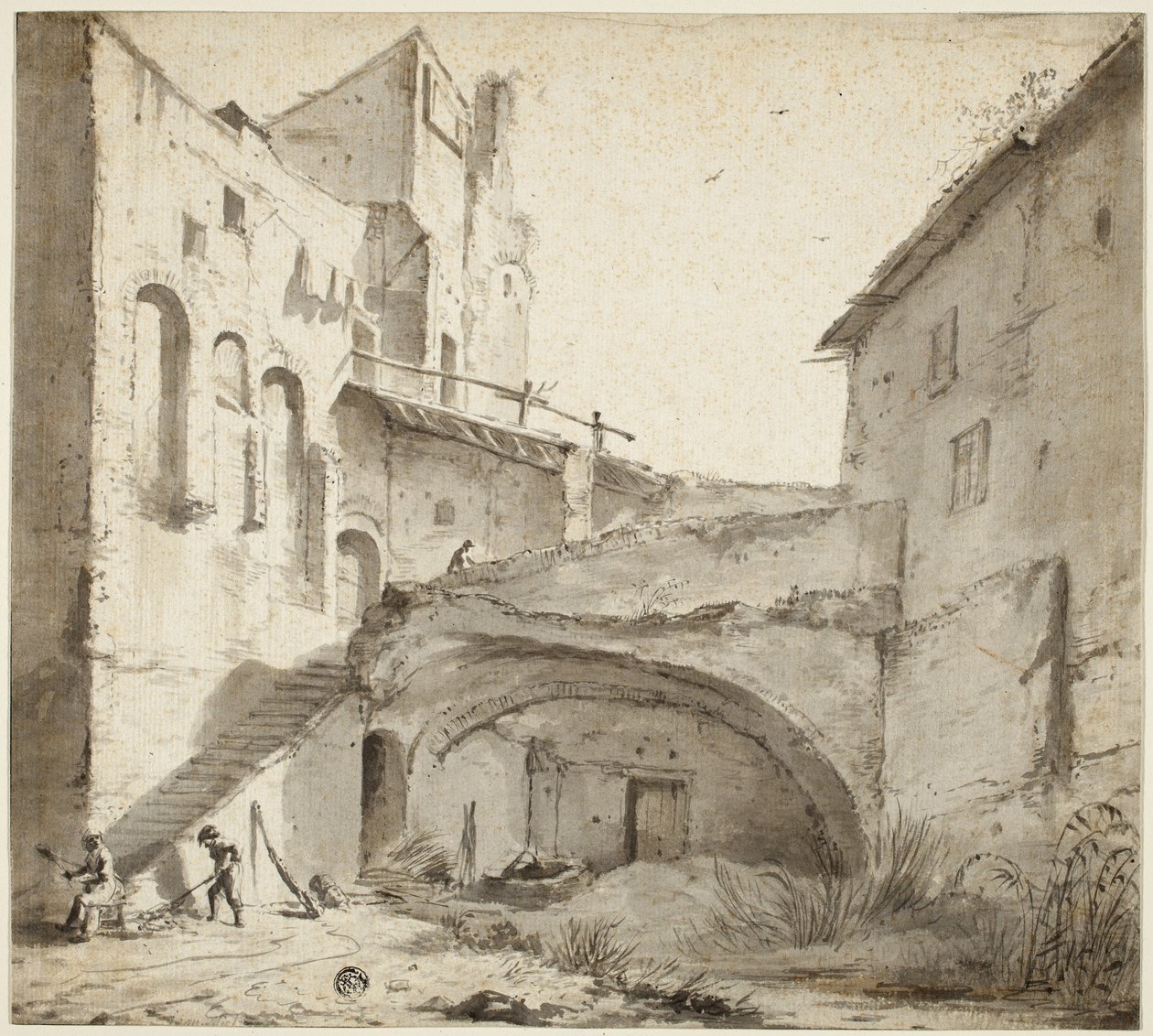 Überwucherter Hof einer Ruine von Netherlandish School