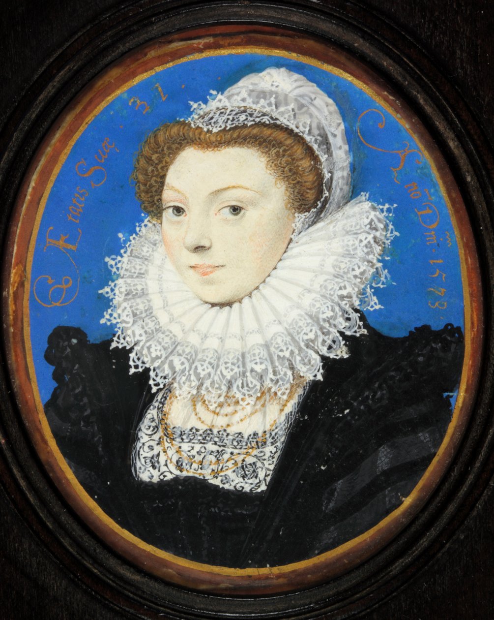 Unbekannte Frau mit Spitzenhaube von Nicholas Hilliard