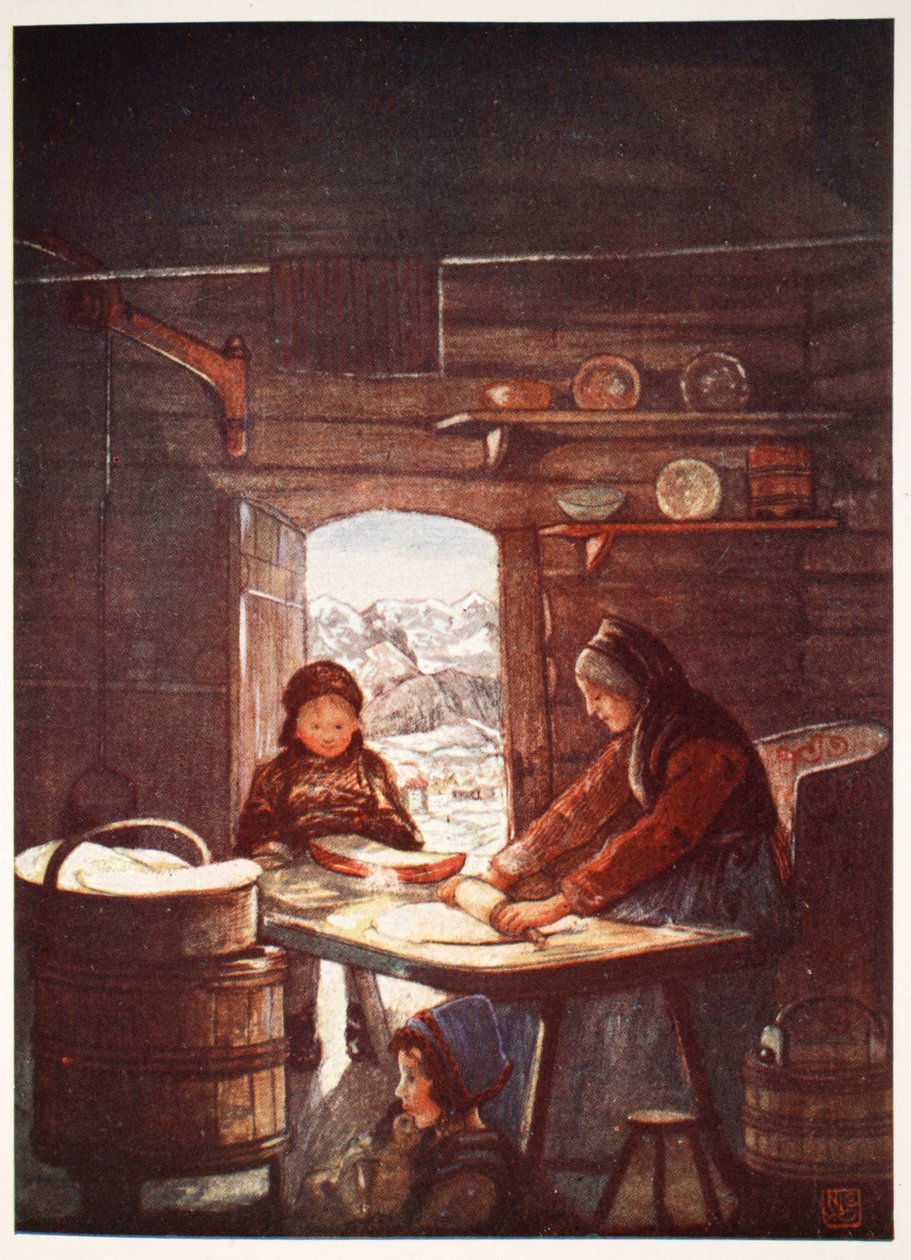 Flad-Brod machen: ein Cottage-Interieur, 1905 von Nico Jungman