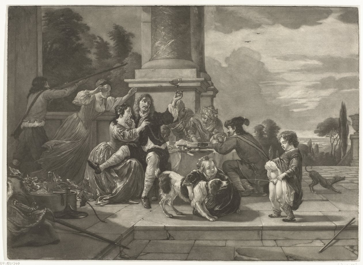 Fröhliche Gesellschaft auf einer Terrasse von Nicolaas Verkolje