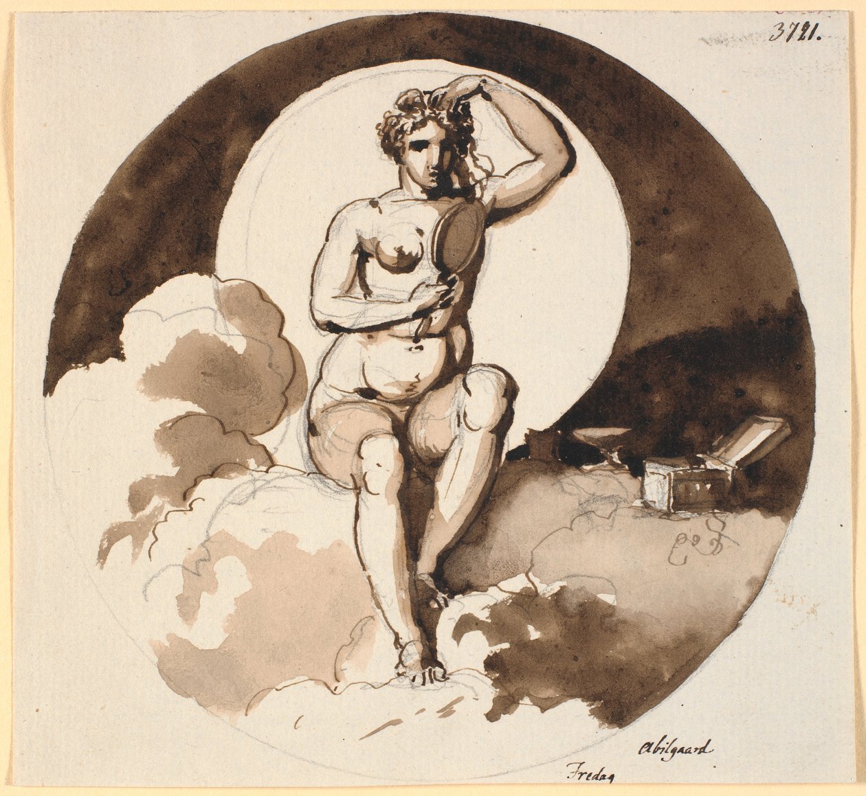 Freitag. Venus sitzt mit Spiegel und Schmuckkästchen von Nicolai Abildgaard