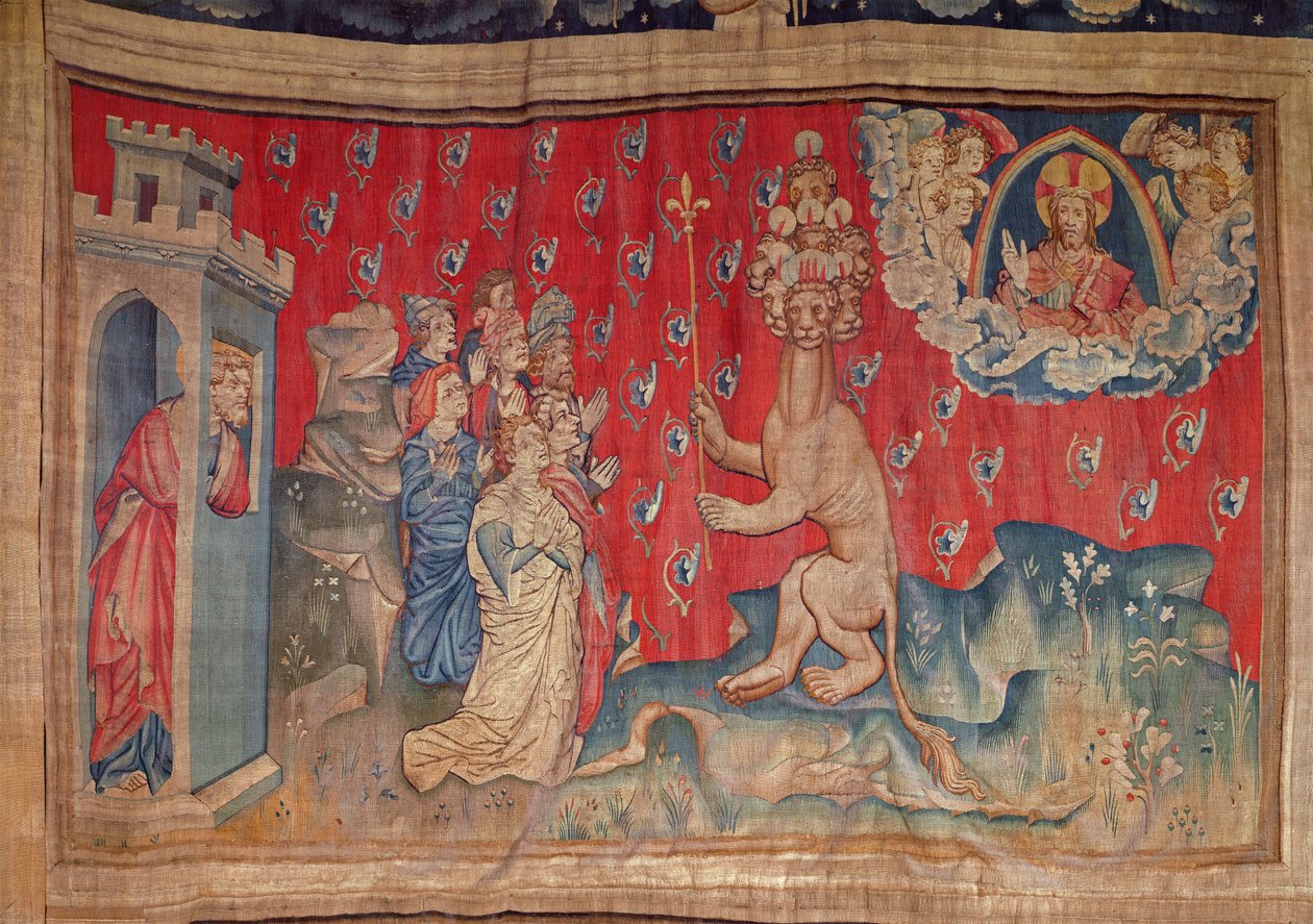 Anbetung des Tieres, aus dem Apokalypse-Wandteppich von Angers, 1373-87 von Nicolas Bataille