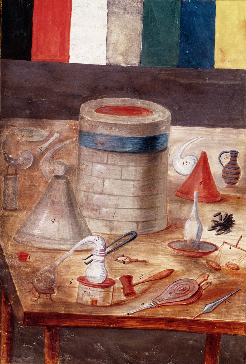Ms Fr. 14765 f.1 Alchemistische Ausrüstung, angeblich geschrieben und illuminiert von Nicolas Flamel (ca. 1330-1418) von Nicolas Flamel